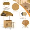 product-open-2dbd091c08034de9854080ad339cff55-goods Outdoor Bar Set with Grass Canopy, 2-Seat Patio Bar Table And Stools, Bar Height Outdoor Dining Set, Adjustable Feet Design, Built-In Storage Space, Tiki Bar Furniture for Backyard Poolside Garden Deck Porch Balcony
