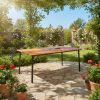 product-open-2dd3d38d32c540f7b6e3b66c4e3584ef-goods Large Outdoor Acacia Wood Dining Table with Umbrella Hole - 6-Person Rectangular Patio Table, Heavy-Duty Metal Frame & Slat Tabletop, for Garden, Backyard, Poolside, Deck (63"L x 36"W x 30"H) - Easy Assembly, Wood