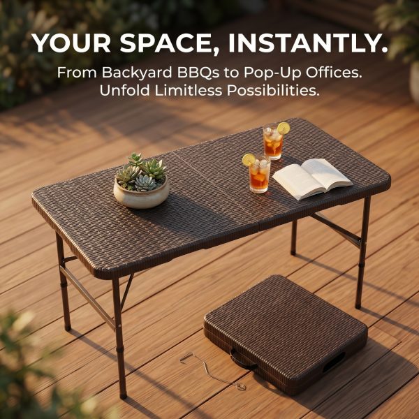 product-open-2eb4058f13c44aef994c1a6cef38a5e0-goods 4ft Adjustable Height Patio Table, Outdoor Foldable Plastic Picnic Table, All-Weather Design