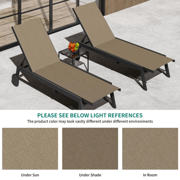 3pcs Outdoor Patio Bistro Set | Adjustable Backrests, Wheels For Easy Mobility, Includes Side Table, Perfect For Poolside, Garden, Deck, Beach - Brown, Metal Frame, All-Weather Rattan Wicker Furniture Set, Compact Space Bar Height