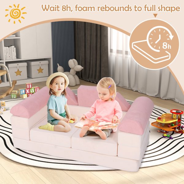 product-open-2f6c03da33eb4809bc9992082e9f978c-goods COSTWAY Modular Play Sofa, Transformable Foam Sofa Set with Suede Fabric Cover, High-Density Foam, Modular Sofa, Furniture for Playroom