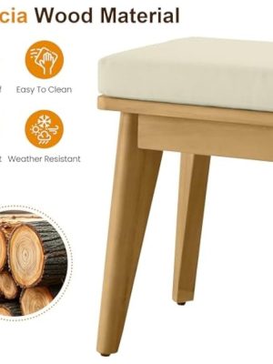 Stylish Outdoor Bench with Soft Cushion, Premium Acacia Wood, Perfect for Patio, Garden, or Yard, Chic Beige Finish