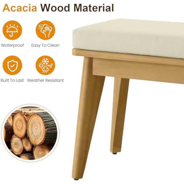 product-open-2f988a05b2724807ae7b42d9acd45914-goods Stylish Outdoor Bench with Soft Cushion, Premium Acacia Wood, Perfect for Patio, Garden, or Yard, Chic Beige Finish