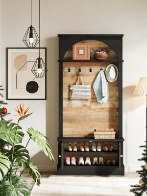 Entryway Bench Design Featuring a Coat Rack, a 70.86-Inch Hall Tree with a Storage Bench, a Farmhouse-Style Hall Tree Equipped with Five Hooks And Adjustable Shoe Storage, Perfect for The Entryway Or Hallway
