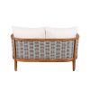 2pcs Acacia Patio Furniture Set, Outdoor Unique Tub Design Loveseat with Woven Rope Table, Deep Seating with Soft Cushions for Porch, Garden, Backyard, Balcony, Teak End And Beige Cushion