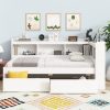Twin Size L-Shaped Bookcase Bed with Bookshelf Headboard & Two Drawers - Space-Saving Storage Bed Frame, Modern Suitable for Small Rooms, Dorms, Apartments, No Assembly Required (No Wood)