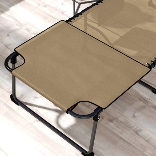 Outsunny 2pcs Folding Chaise Lounge with 5-Level Reclining Back, Outdoor Tanning Chair with Reading Face Hole, Outdoor Lounge Chair with Side Pocket And Headrest for Beach, Yard, Patio, Beige
