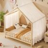 product-open-30957402bc6c4c6b9aec00a2e08ffc08-goods Full Bed Frame for Kids, House Shape Bed Frame with High Railings, Wood Kids Bed with Roof, Kid Full Bed, Natural