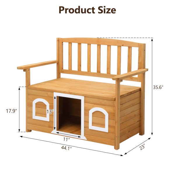 Wooden Bench for Outdoors, Versatile Garden Furniture with Dog Shelter and Storage Area, Ideal for Patios, Yards, and Verandas