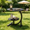 [Outdoor Patio Table] 2-Tier Outdoor Patio Side Table, C-Shaped Weather Resistant Faux Marble End Table with Sturdy Metal Frame, Perfect for Garden, Backyard, Balcony, Poolside, Small Spaces, Indoor & Outdoor Use