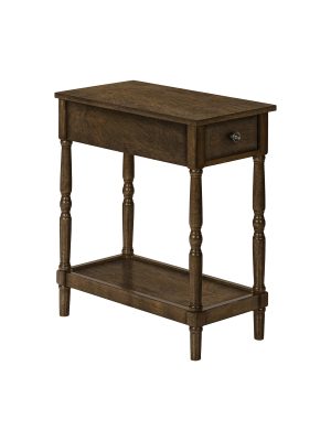 Accent Table 2 Tier End Side Table Nightstand Bedroom Narrow Lamp Storage Drawer Brown Veneer Traditional