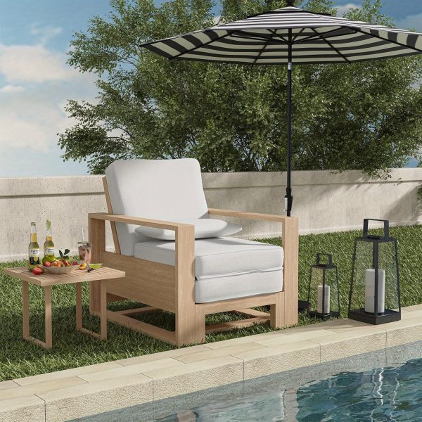 product-open-311db4429f0443fd8bfe10399d2fbb1c-goods Patio Outdoor Chaise Lounge, Acacia Wood Chaise Lounge Chair with Lumbar Pillow, Adjustable Reclining Poolside Lounge Chair with Thick Padded Cushion, White