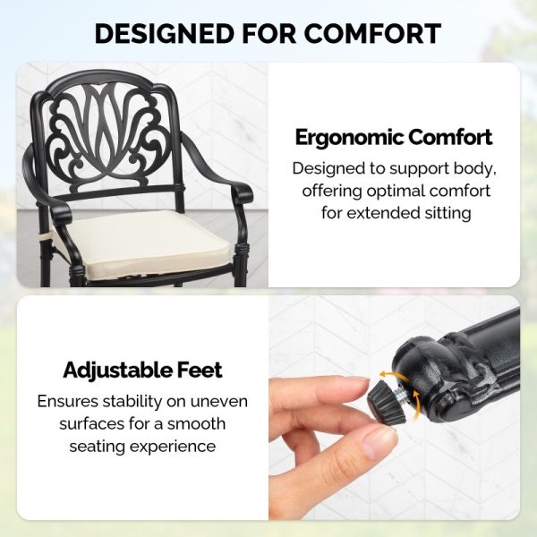 [2pcs Set] Antique Bronze Black Cast Aluminum Rustproof Outdoor Lounge Chair Classical Patio Park Single Chair Set Lightweight and Durable Iron Furniture Set