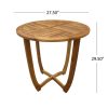 3pcs Outdoor Dining Set, 27.5' Teak End Acacia Round Accent Table And 2 Wicker Back Dining Chairs with Beige Cushion, Weather Resistant for Garden, Backyard, Patio