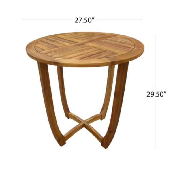 3pcs Outdoor Dining Set, 27.5' Teak End Acacia Round Accent Table And 2 Wicker Back Dining Chairs with Beige Cushion, Weather Resistant for Garden, Backyard, Patio