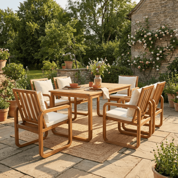 product-open-323c96dfdaf14a3085cd6913b49c90c7-goods 7pcs Patio Dining Set Outdoor Dining Table And Chairs Stylish Outdoor Furniture Set with Removable Cushions for Patio, Backyard, Garden, Natural Wood And Beige Cushion