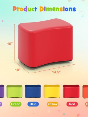 COSTWAY 6pcs Modular Butterfly Stools Set with Soft Foam Seats & PU Cushioned Covers - Lightweight Stackable Stools, 10" Height, 5.5" Square Base, Vibrant Colors (, Green, Yellow, Red, Purple) for Home, Preschool, Daycare, Classroom - Durable