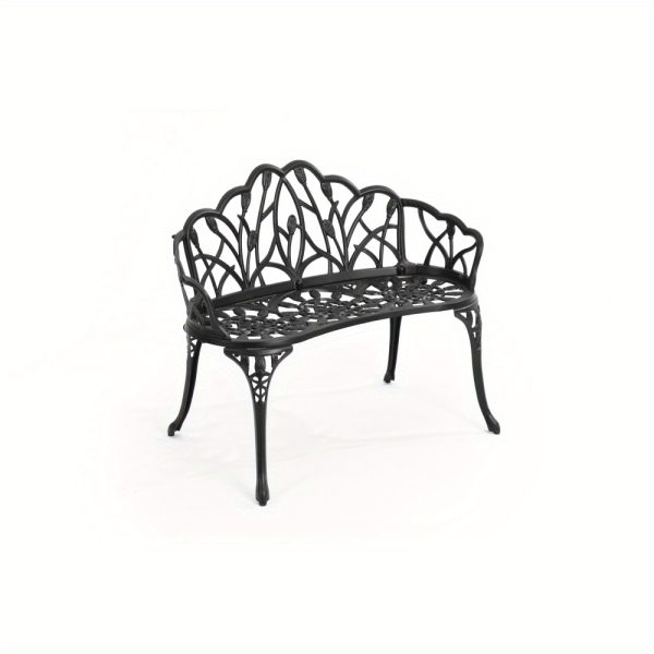 [Heavy-Duty Outdoor Bench] Heavy-Duty Cast Aluminum Outdoor Bench with Elegant Black Wrought Iron-Like Design - Heavy-Duty Garden, Patio, Park Bench - All-Weather & Rustproof - Sturdy Curved Backrest & Footrest - Easy Assembly for Deck, Lawn, Front Porch - Modern Outdoor Furniture with Butterfly Patterns - Smooth Edges for - Comfortable & Stable - Durable Cast Aluminum - Black