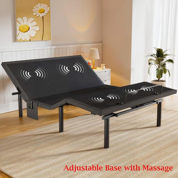 product-open-32d6be4a4c7c420c8249cdc7f5838ccf-goods Adjustable Bed Frame with Massage, Head And Foot Incline, Wireless Remote, 4 Built-In USB Ports, LED Night Light, 4 Height-Adjustable Legs, Electric Bed Base, Christmas Gifts