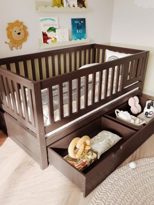 Convertible Bed with Storage Drawers, 3-In-1 Solid Wood Kids Daybed with Removable Guardrails, Compatible with Standard US Mattresses, White