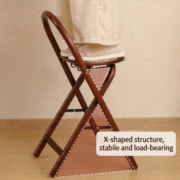 product-open-331a7507650c4523825b8b876a41d3ba-goods-1 1pc, Bamboo Portable Rattan Folding Stool with Handle, Home Dining Chair, Vintage Style Leisure Chair, Space Saving - Perfect for Restaurant, Living Room, Kitchen, Bar, Dormitory