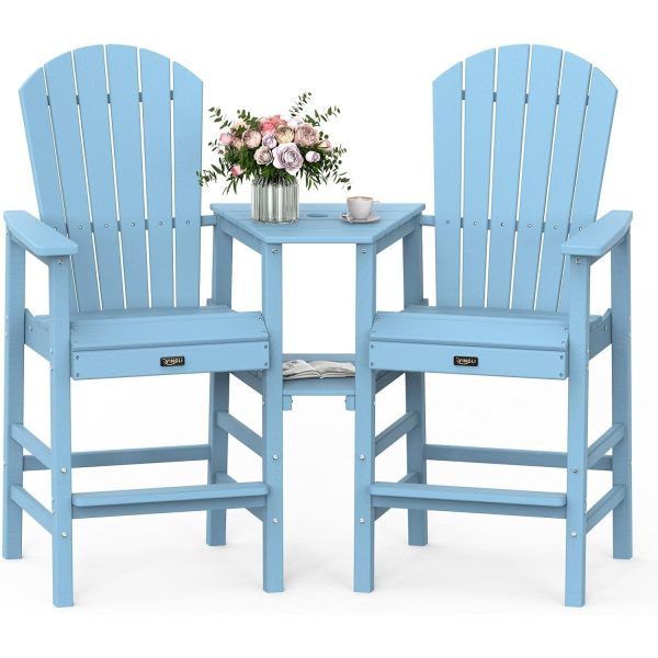 product-open-33242c4e2fd84f60bba5594a3fda342b-goods 2pcs High-legged Adirondack Chair Set, All-weather High-density Polyethylene (HDPE) Bar Stool, Outdoor Chair with Double Tray and Parasol Opening, Suitable for Balconies, Poolside, Backyards, and Patios.