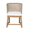 3pcs Outdoor Dining Set, 27.5' Teak End Acacia Round Accent Table And 2 Wicker Back Dining Chairs with Beige Cushion, Weather Resistant for Garden, Backyard, Patio