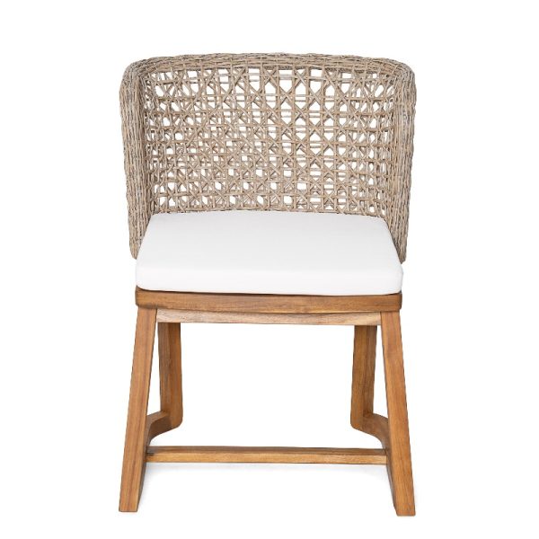 3pcs Outdoor Dining Set, 27.5' Teak End Acacia Round Accent Table And 2 Wicker Back Dining Chairs with Beige Cushion, Weather Resistant for Garden, Backyard, Patio