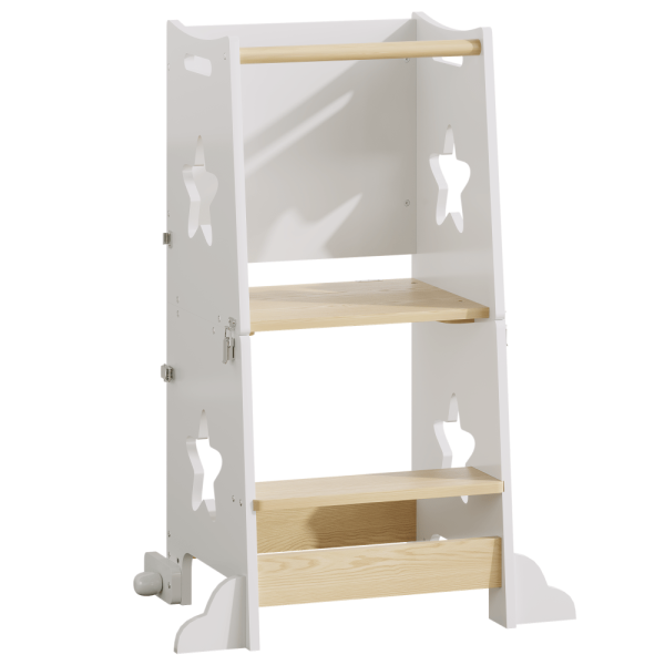 3-In-1 Kitchen Step Stool, Foldable Learning Standing Tower with Blackboard, Wooden Kitchen Stool Helper for Kids, Old Boy Girl Gifts