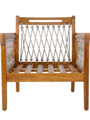 Outdoor Acacia Club Chair with Handwoven Rope, Teak End