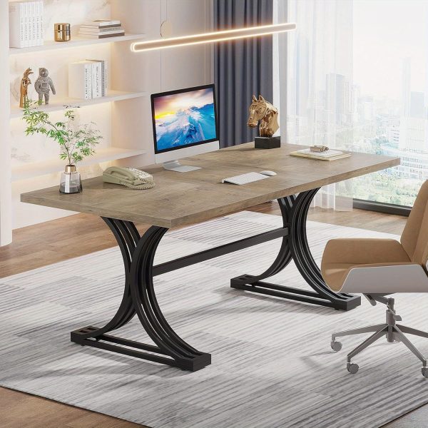product-open-3393f5ac355a4233a799bb4cc3d7ec30-goods MEGIVEZ 63" Large Modern Executive Home Office Desk - White Wood & Metal Legs, Easy Assembly, 27" Height, 3.2 Cu Ft Storage, No Power Needed, Perfect for Business or Home Workspace, Versatile Workspace, Contemporary Furniture, Sleek Metal Legs