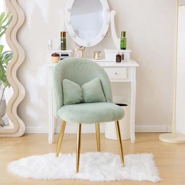 product-open-33bcfb69e7b249269aeae04be786ef48-goods Girls Vanity Chair with Backrest, Small Lounge Chair Without Wheels, Comfy Chair with Bow Cushions, Makeup Chair with Adjustable Golden Legs, Comfortable Chair for Bedroom, Living Room, Small Space