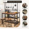 42" Kitchen Island with Storage - 3-Tier Bakers Rack, Microwave Stand, Dining Table for 4, 5 Hooks & 50lb Capacity, Multi-Functional Island for Small Kitchens (Brown)