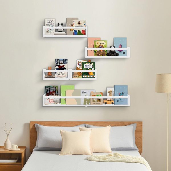 product-open-3405cfab468747abbbdbe4f0e07d4b10-goods 5pcs White Nursery Bookshelves Set - DIY Floating Shelves with 5-Tier Storage (32in, 2x16.5in, 2x10in) - Wall-Mounted Kids Room Shelving Suitable for Nursery, Room, Kids' Room - Easy Assembly, Space-Saving Bookcase