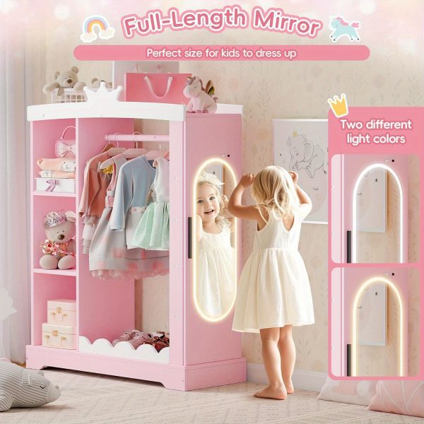 product-open-343ea8dfa77b4aceadd482c402f191c1-goods Kids Armoire with Jewelry Cabinet, Dress up Storage with Mirror and Shelves, Princess Dress Closet and Costumes Wardrobe Closet, Costume Organizer for Bedroom, Kids Room, Girls