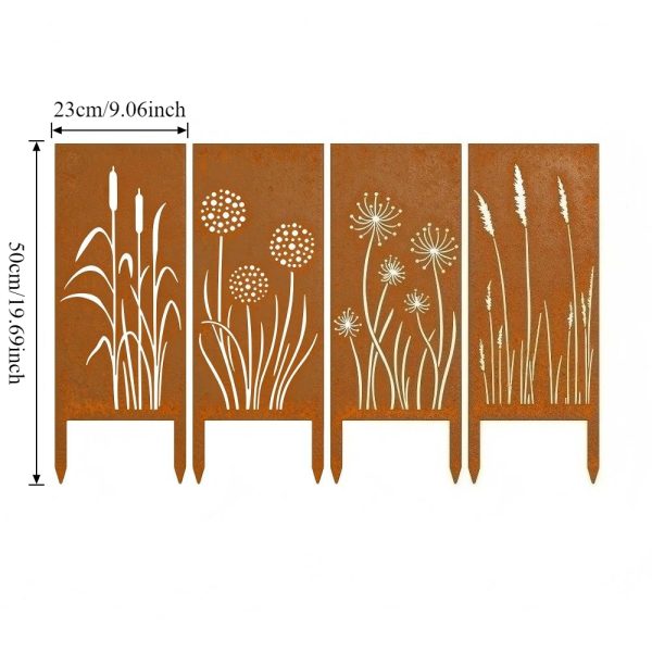4pcs Rural Reed Dandelion Garden Decoration Screens, Courtyard Decoration, Spring Fence Decoration, Spring Garden Decoration, Outdoor Sculpture Decoration, Garden Privacy Screen