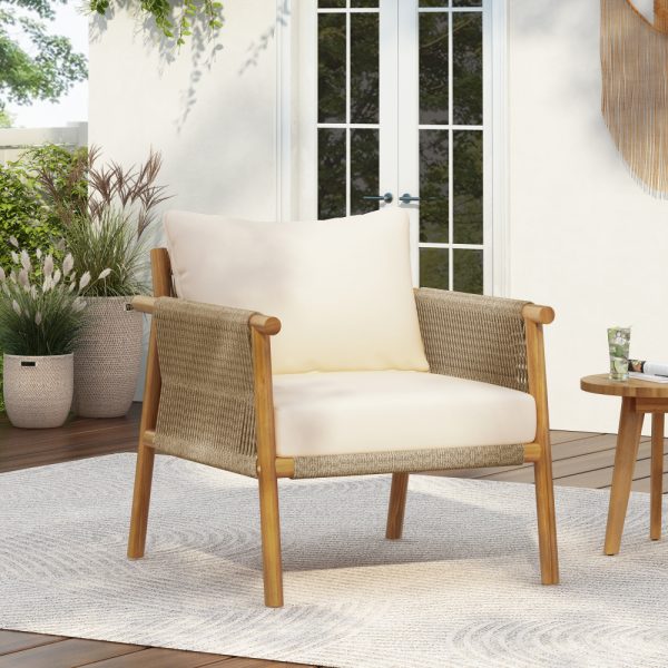 product-open-34bc3cc92a0a4cdd9accec1e0ac6ce2f-goods 28' Modern Outdoor Woven Lounge Chair with Solid Wood Frame And Comfortable Polyester Cushions, Perfect for Patio, Garden, Or Balcony