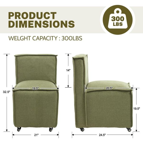 product-open-3503aa4c59454beea0ab97bf76e95408-goods Set of 2 Modern Dining Chairs with Casters Armless Rolling Dining Chairs with Rollers for Kitchen and Dining Room, Removable Cover, Minimalist Style, Specific Style
