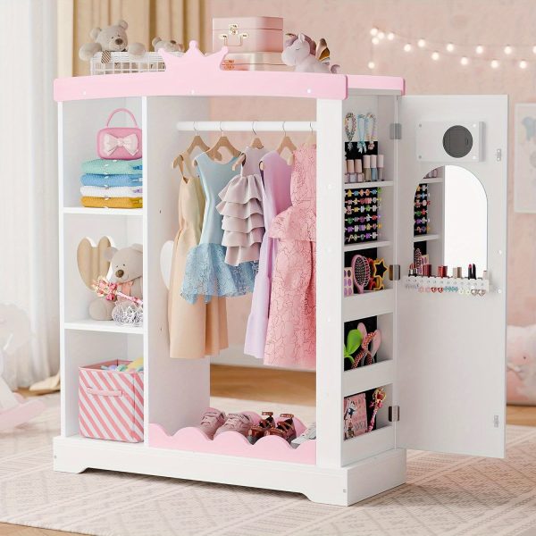 product-open-35a2fe00fa5d4726b26f1d1dcc79e663-goods Kids Armoire with Jewelry Cabinet, Dress up Storage with Mirror and Shelves, Princess Dress Closet and Costumes Wardrobe Closet, Costume Organizer for Bedroom, Kids Room, Girls