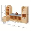product-open-35ca2b1f47ae4c5a8b3fe5d1dfa436af-goods Nordic Style Bookcase with Reading Nook | Space-Saving Storage Cabinet with 7 Cubbies, 2 Movable Drawers & Seat Cushion, Multifunctional Organizer for Living Room, Bedroom, Office, Wood Color, Hardwood Material, VABCHES Brand