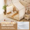 product-open-35d1a286f59f4a5e83a19680bfca5574-goods Full Bed Frame for Kids, House Shape Bed Frame with High Railings, Wood Kids Bed with Roof, Kid Full Bed, Natural