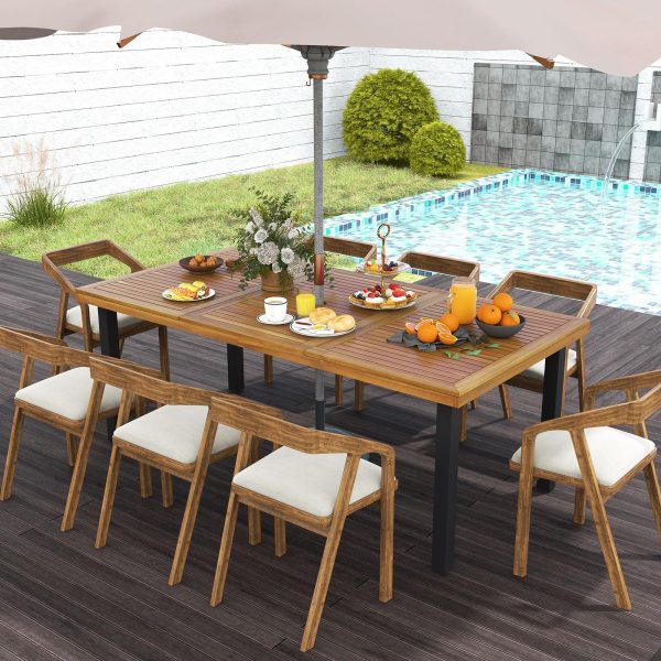 MULTIGOT 79" 8-Person Dining Table w/ 1.9" Umbrella Hole Acacia Wood Adjustable Foot Pads