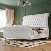 product-open-36422fd3b6cc452a8f6e508b9ae6601e-goods Luxurious Velvet Upholstered Sleigh Bed with Elegantly Scrolled Headboard and Footboard, Featuring a Button-Tufted Base, Box Spring Not Needed