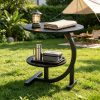 [Outdoor Patio Table] 2-Tier Outdoor Patio Side Table, C-Shaped Weather Resistant Faux Marble End Table with Sturdy Metal Frame, Perfect for Garden, Backyard, Balcony, Poolside, Small Spaces, Indoor & Outdoor Use
