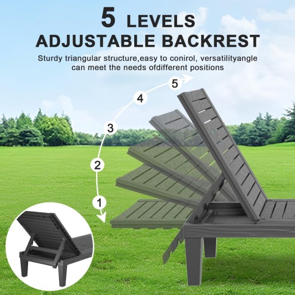 Outdoor lounge chair with foldable and stackable design and ergonomic armrests, suitable for outdoor leisure chairs such as poolside, backyard, balcony, etc. It is a perfect holiday gift and durable garden furniture.