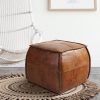 Leather Ottoman, Handmade Stuffed Square Ottoman, Genuine Leather Pouf, Foot Rest Pouf, Comfortable Soft Seating for Living Room& Bedroom(Brown, Black, Grey, Square)