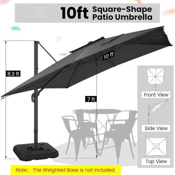 product-open-38393fb019234394a2c39cf20d3df82f-goods 10ft Heavy-Duty Outdoor Cantilever Parasol with, Large Rectangular Offset Umbrella - 360° Rotating Canopy, Tilt Mechanism & Heavy-Duty Aluminum Frame for Patio, Deck, Balcony, Pool (Compatible with most roofs)