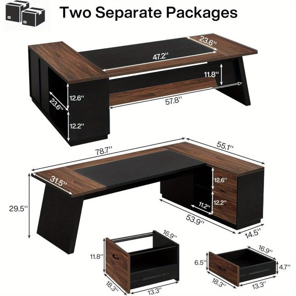 product-open-383bbca387c14dd2897721f5427d5342-goods 78" Extra Wide Executive Desk - Heavy-Duty Home Office Desk with L-Shaped Workstation, Built-in Storage Drawers & File Cabinet, Walnut Finish - for Professional Office or Study - Easy Assembly, Desk Accessories Office, Spacious Workspace, Sophisticated Design, Engineered Wood Construction, Contemporary Furniture, Solid Build, Remote Workers