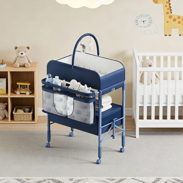 Height-Adjustable Baby Changing Station on Wheels - Compact Design, Two Storage Drawers, Quality - Portable And Space-Efficient Nursery Organizer for Infants And Newborns
