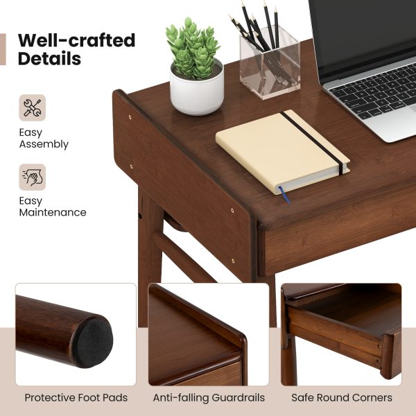 product-open-3875dd4cefee44c0bef19f71a51ef286-goods COSTWAY Extra Long 39.5" Bamboo Computer Desk with 2 Storage Drawers & Open Shelf - Heavy-Duty Writing Desk, Space-Saving Home Office Desk, Natural Brown Finish, Easy Assembly, Sturdy Bamboo Construction for Study, Living Room
